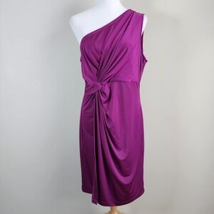 DKNY One Shoulder Sheath Dress Womens Large Purple Ruched Knot Front Cocktail